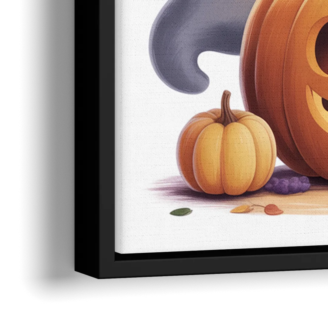 Whimsical Autumn Scene Cute Halloween - Close-Up Black Frame Canvas