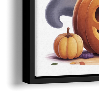 Whimsical Autumn Scene Cute Halloween - Close-Up Black Frame Canvas