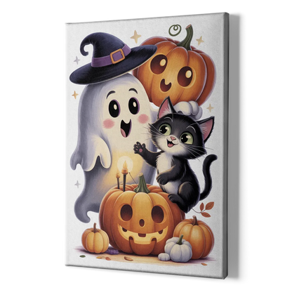 Whimsical Autumn Scene Cute Halloween - Canvas Print Art Sides