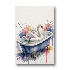 Whimsical Bathroom Art Swan on a Private Pond - Canvas Wall Art - Front