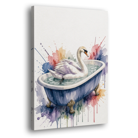 Whimsical Bathroom Art Swan on a Private Pond - Canvas Wall Art - Side