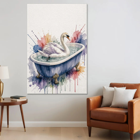 Whimsical Bathroom Art Swan on a Private Pond - Canvas Wall Art - Sofa - 40x60