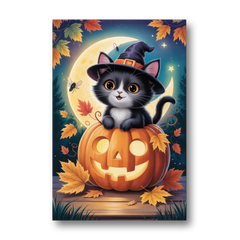 Whimsical Black Cat Cute Halloween - Canvas Wall Art - Front