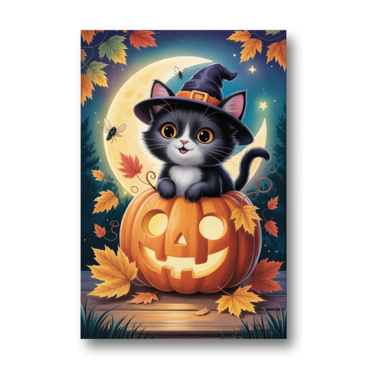 Whimsical Black Cat Cute Halloween - Canvas Wall Art - Front
