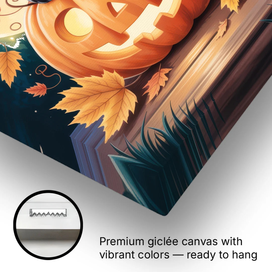 Whimsical Black Cat Cute Halloween - Canvas Wall Art - Gallery Wrap Corner