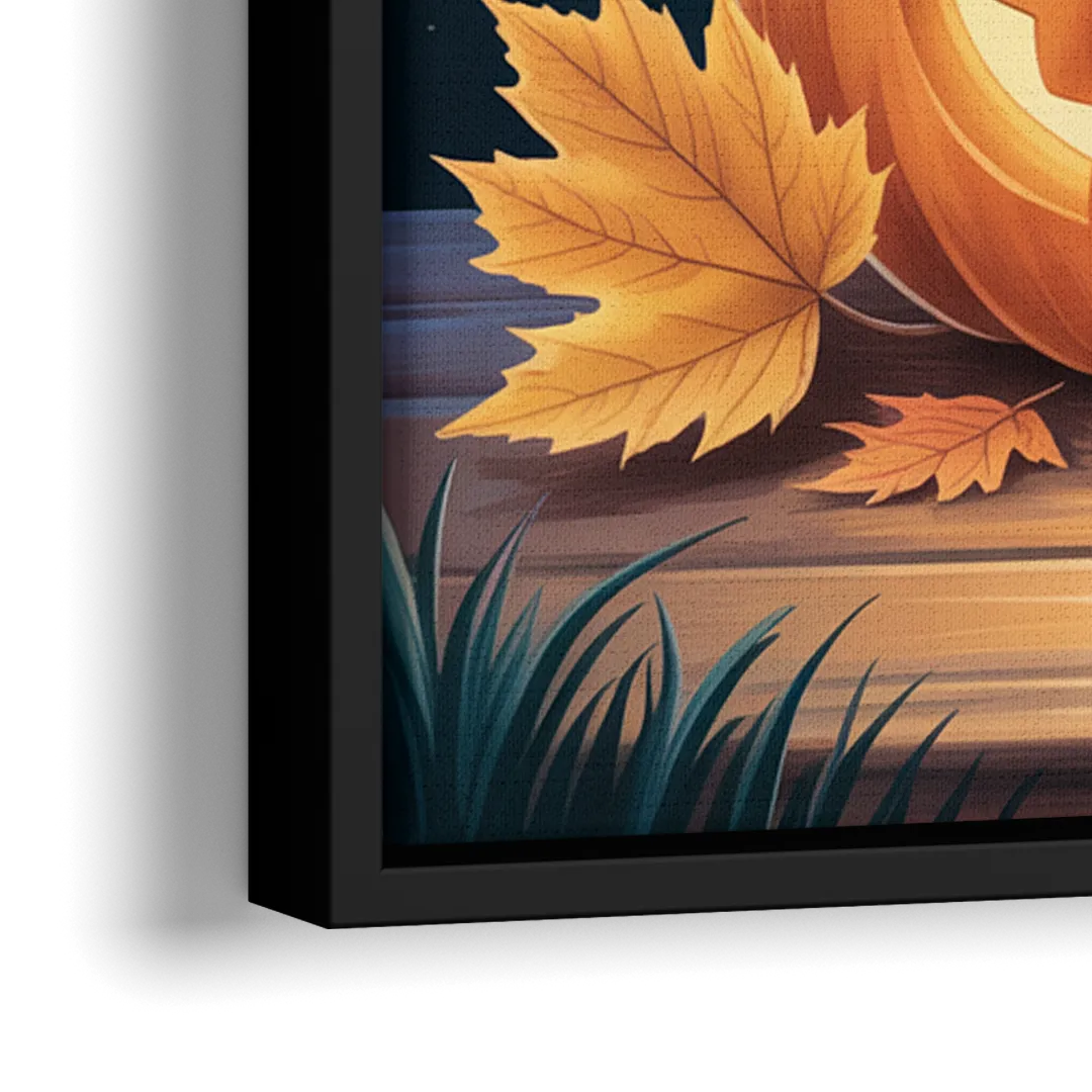 Whimsical Black Cat Cute Halloween - Close-Up Black Frame Canvas