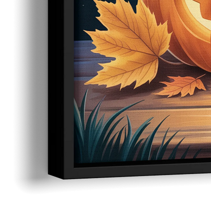 Whimsical Black Cat Cute Halloween - Close-Up Black Frame Canvas