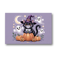 Whimsical Cat and Pumpkin Cute Halloween - Canvas Wall Art - Front
