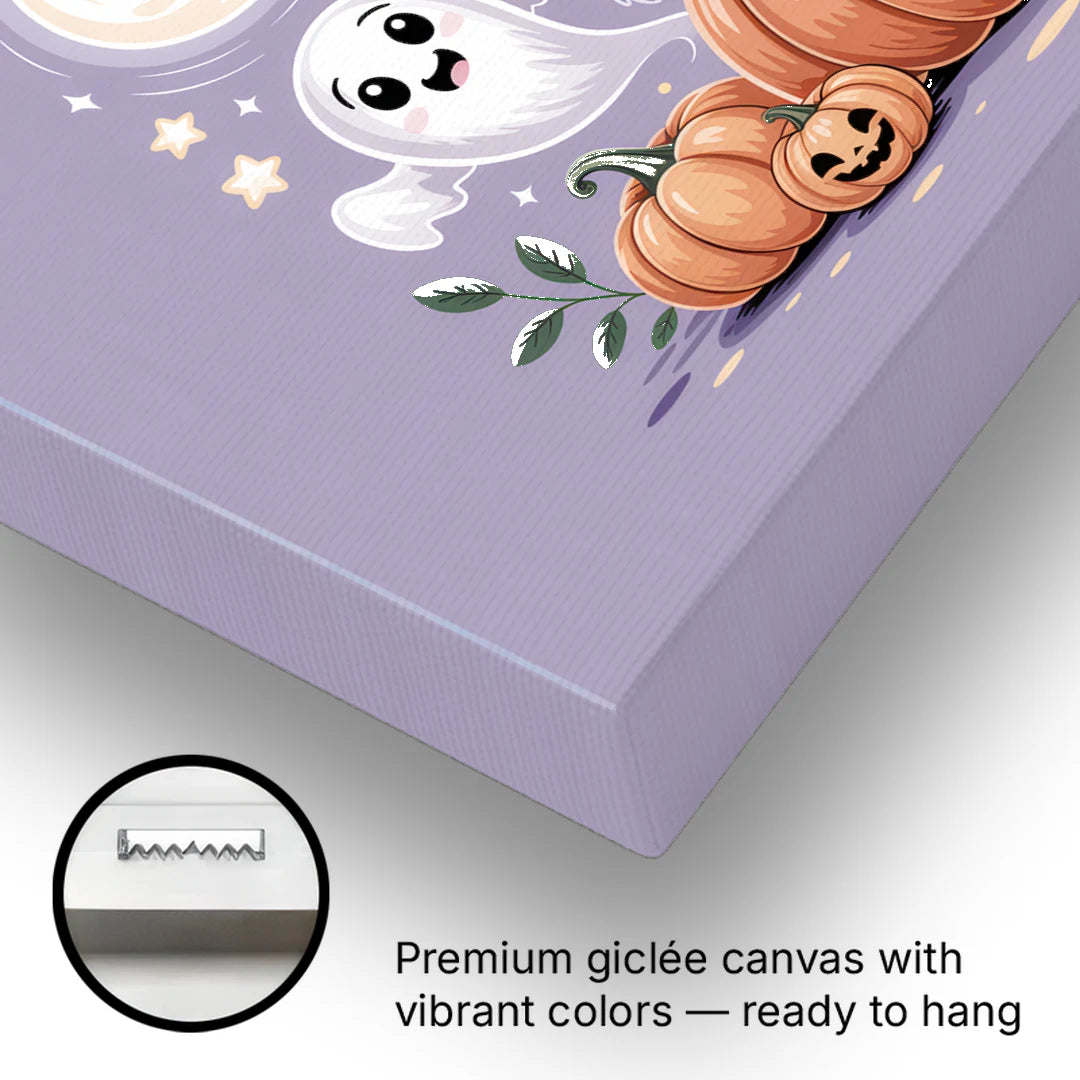 Whimsical Cat and Pumpkin Cute Halloween - Canvas Wall Art - Gallery Wrap Corner