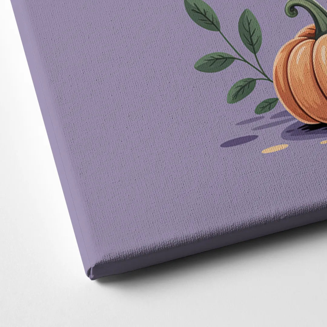 Whimsical Cat and Pumpkin Cute Halloween Canvas Close Up
