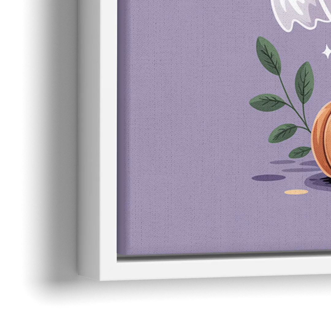 Whimsical Cat and Pumpkin Cute Halloween - Close-Up White Frame Canvas