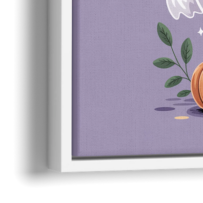 Whimsical Cat and Pumpkin Cute Halloween - Close-Up White Frame Canvas
