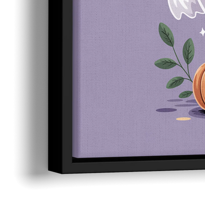 Whimsical Cat and Pumpkin Cute Halloween - Close-Up Black Frame Canvas