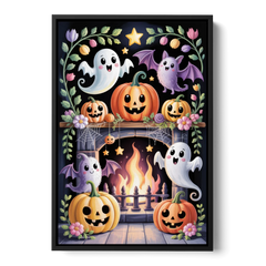 Whimsical Creatures Cute Halloween - Black Framed Canvas Wall Art - Front