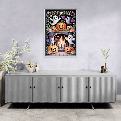 Whimsical Creatures Cute Halloween - Living Room White Frame Canvas