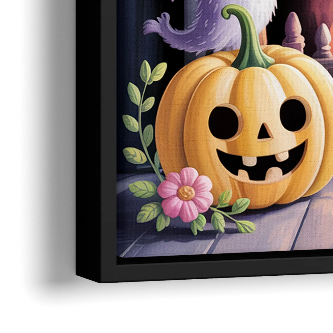 Whimsical Creatures Cute Halloween - Close-Up Black Frame Canvas