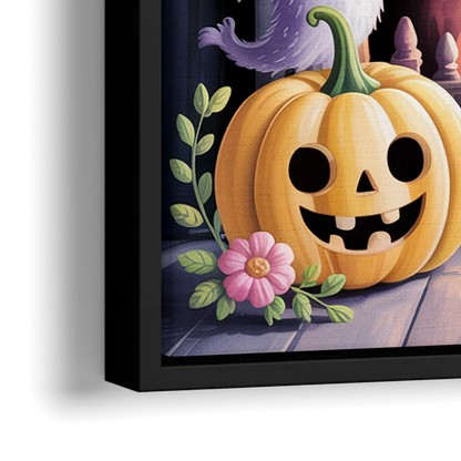Whimsical Creatures Cute Halloween - Close-Up Black Frame Canvas