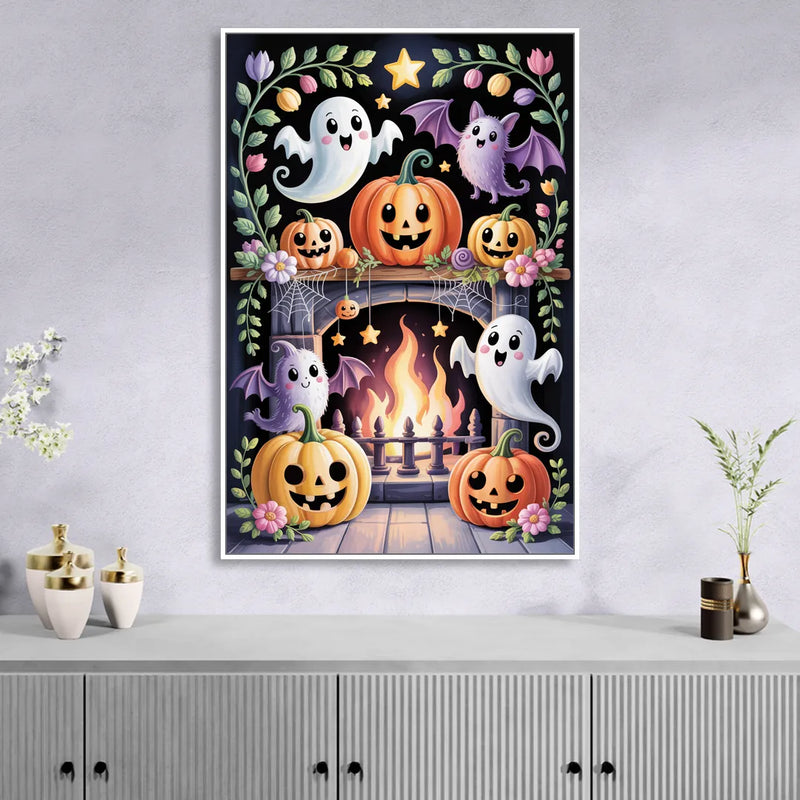 Whimsical Creatures Cute Halloween Sitting Room - White Canvas Wall Art