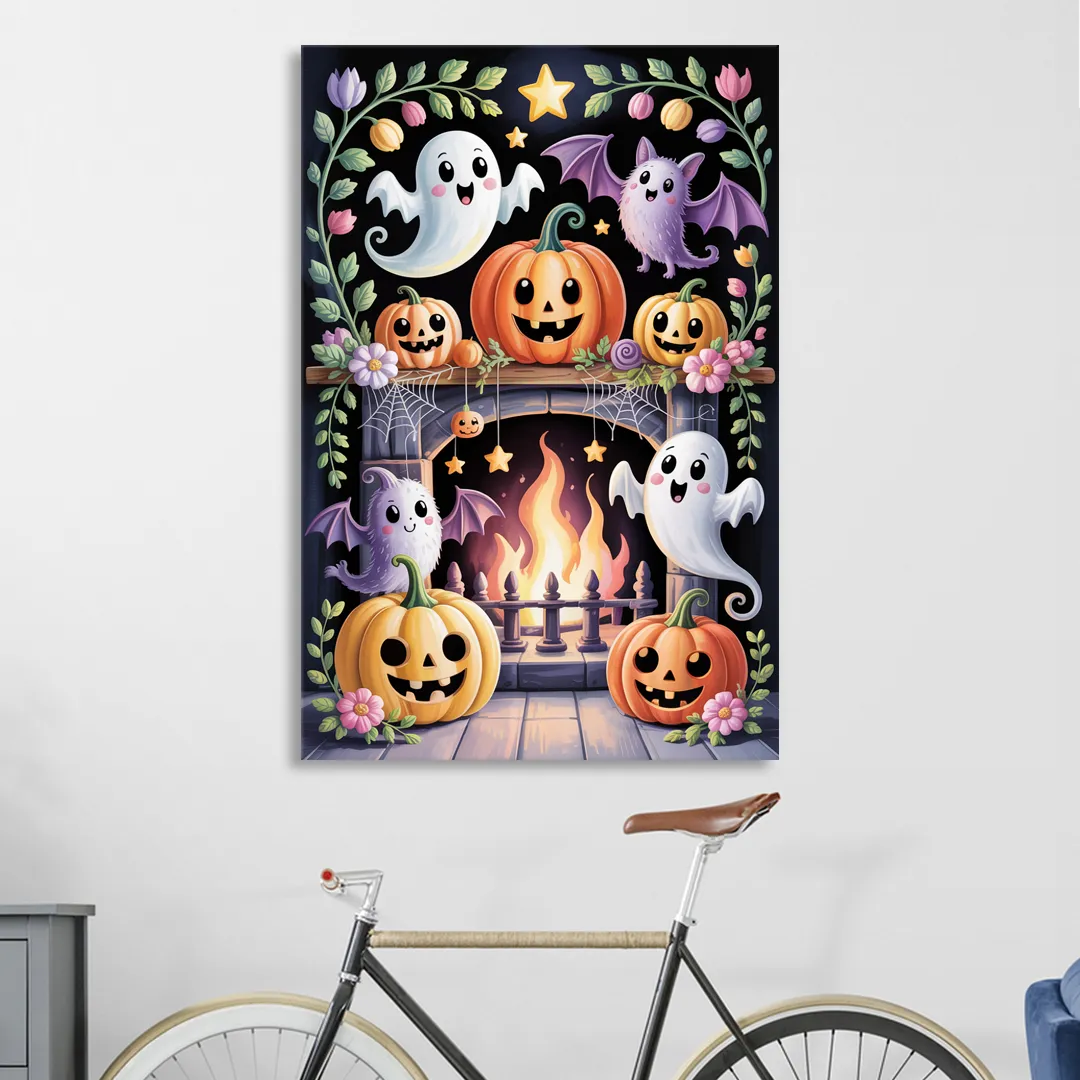 Whimsical Creatures Cute Halloween Living Room - Canvas Wall Art