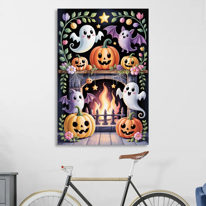 Whimsical Creatures Cute Halloween Living Room - Canvas Wall Art