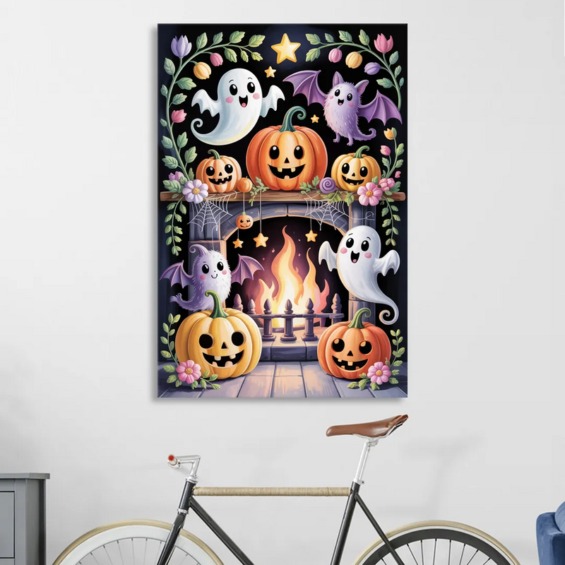 Whimsical Creatures Cute Halloween Living Room - Canvas Wall Art