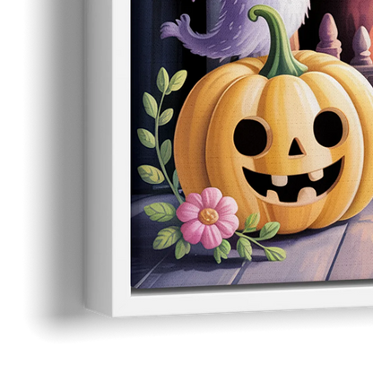 Whimsical Creatures Cute Halloween - Close-Up White Frame Canvas