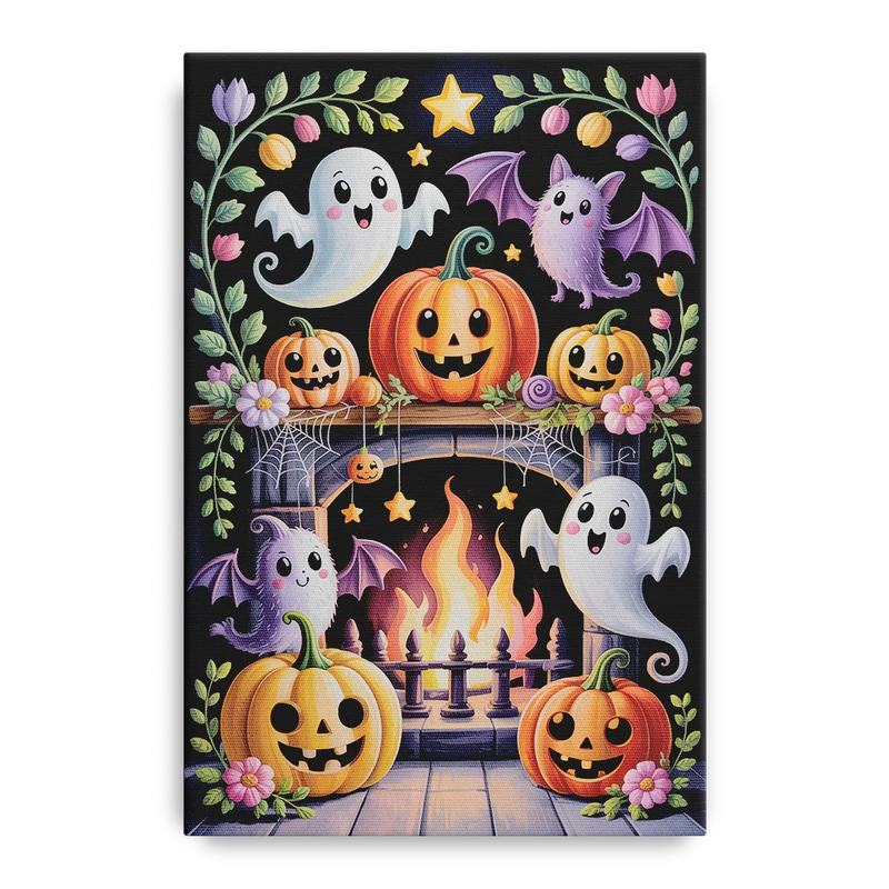 Whimsical Creatures Cute Halloween Front - Canvas Wall Art