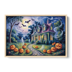 Whimsical Enchantment Victorian Halloween - Oak Framed Canvas Wall Art - Front