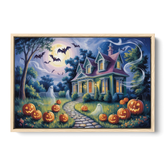 Whimsical Enchantment Victorian Halloween - Oak Framed Canvas Wall Art - Front
