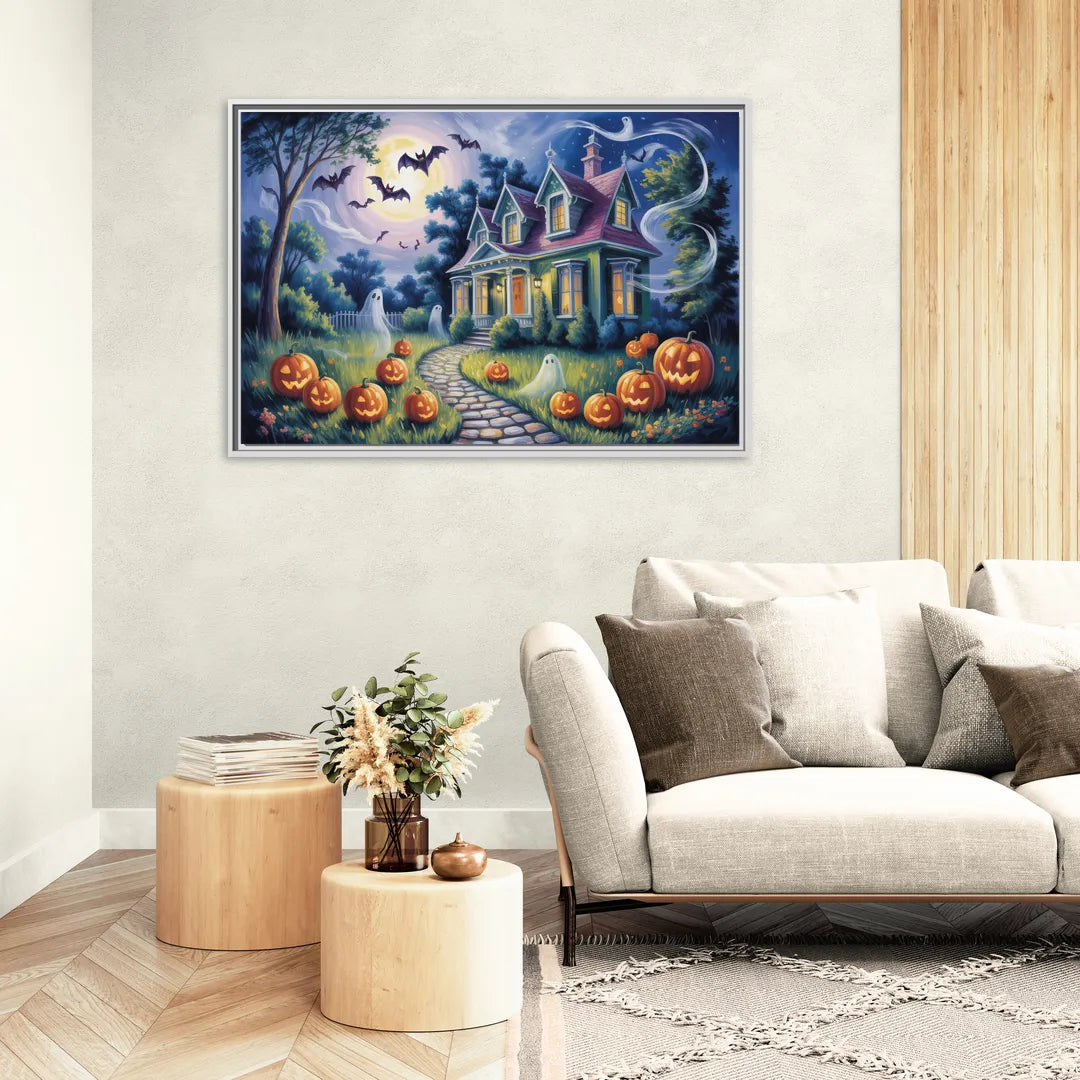Whimsical Enchantment Victorian Halloween - Living Room White Frame Canvas