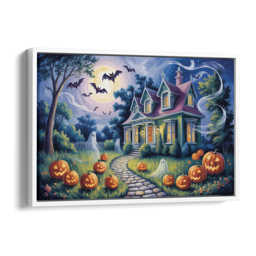 Whimsical Enchantment Victorian Halloween Side - White Canvas Wall Art