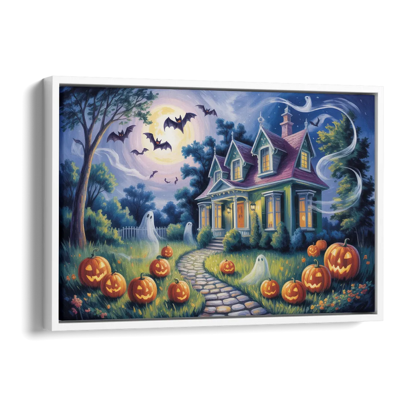 Whimsical Enchantment Victorian Halloween Side - White Canvas Wall Art