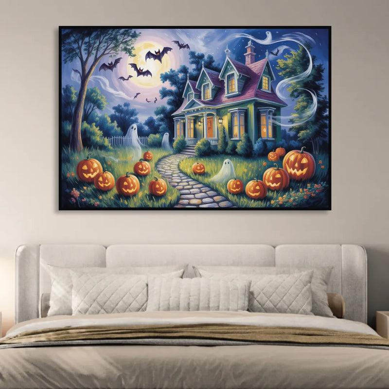 Whimsical Enchantment Victorian Halloween Sitting Room - Black Canvas Wall Art