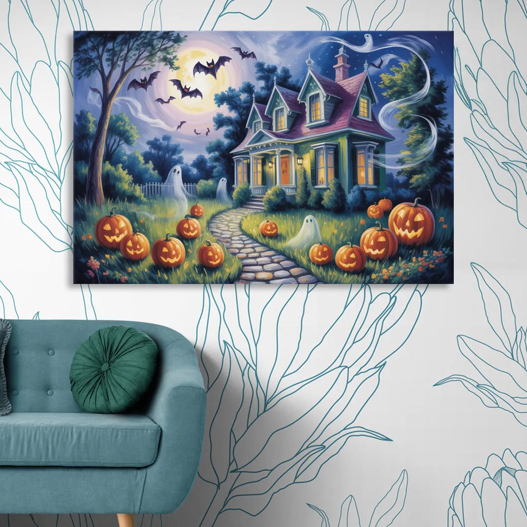 Whimsical Enchantment Victorian Halloween Living Room - Canvas Wall Art