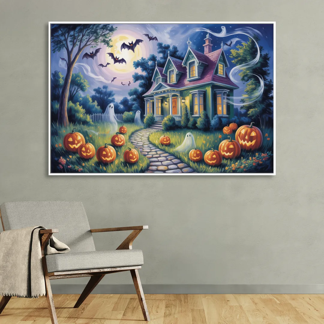 Whimsical Enchantment Victorian Halloween Sitting Room - White Canvas Wall Art