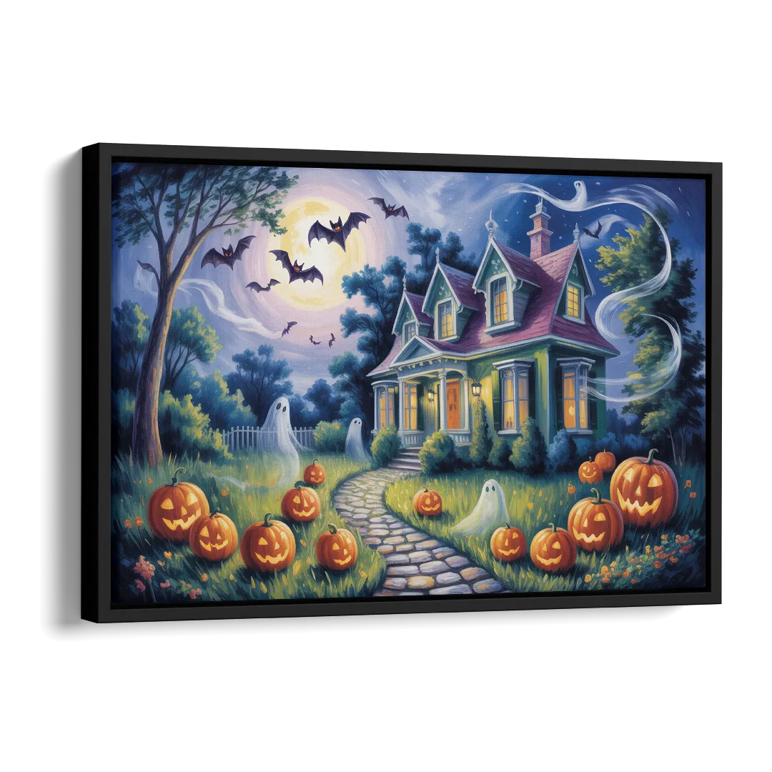 Whimsical Enchantment Victorian Halloween Side - Black Canvas Wall Art