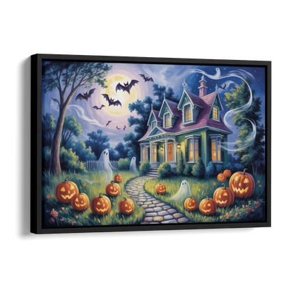 Whimsical Enchantment Victorian Halloween Side - Black Canvas Wall Art