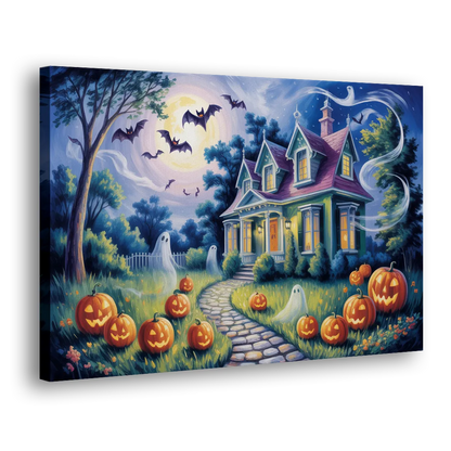 Whimsical Enchantment Victorian Halloween Side - Canvas Wall Art