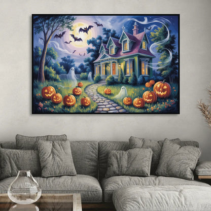 Whimsical Enchantment Victorian Halloween Living Room - Black Canvas Wall Art
