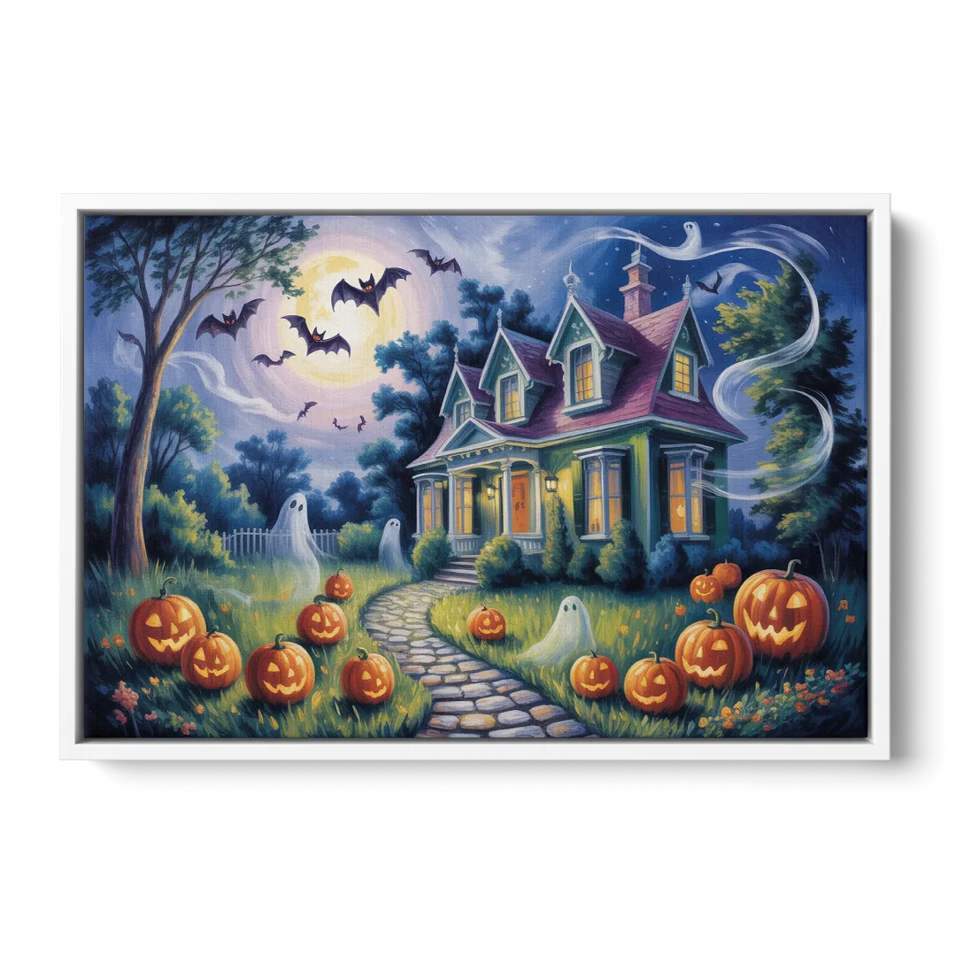 Whimsical Enchantment Victorian Halloween Front - White Canvas Wall Art