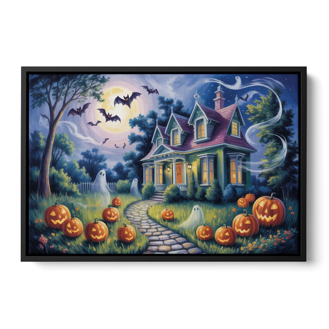 Whimsical Enchantment Victorian Halloween Front - Black Canvas Wall Art