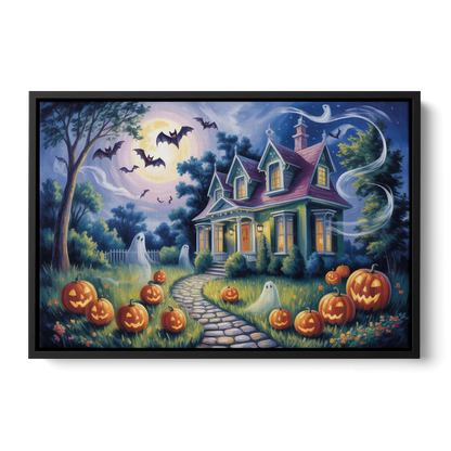 Whimsical Enchantment Victorian Halloween Front - Black Canvas Wall Art