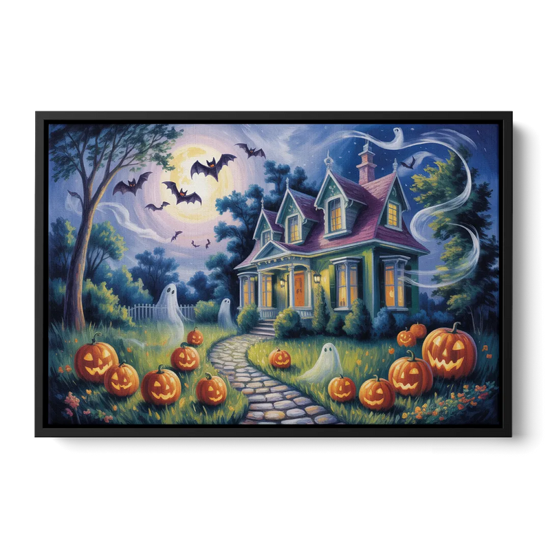 Whimsical Enchantment Victorian Halloween Front - Black Canvas Wall Art