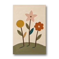 Whimsical Flower Painting of Three Hilltop Stems - Canvas Wall Art - Front