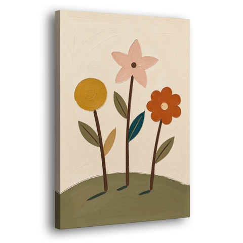 Whimsical Flower Painting of Three Hilltop Stems - Canvas Wall Art - Side