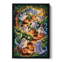 Whimsical Forest Magic  Cute Halloween - Black Framed Canvas Wall Art - Front