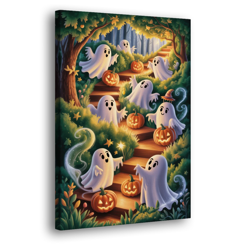 Whimsical Forest Magic  Cute Halloween - Canvas Wall Art - Side