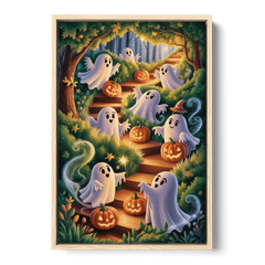 Whimsical Forest Magic  Cute Halloween - Oak Framed Canvas Wall Art - Front