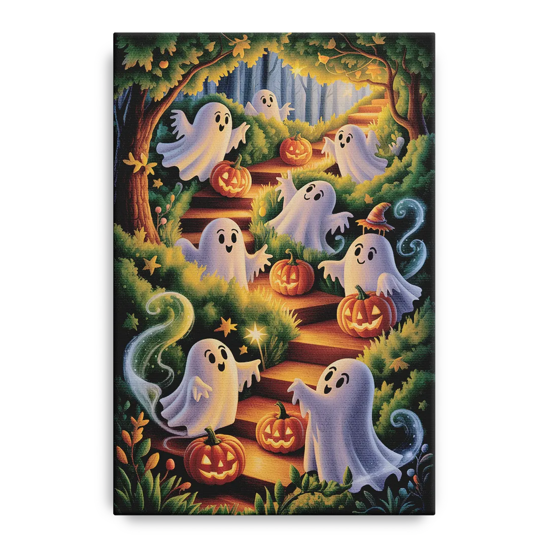 Whimsical Forest Magic  Cute Halloween - Canvas Wall Art
