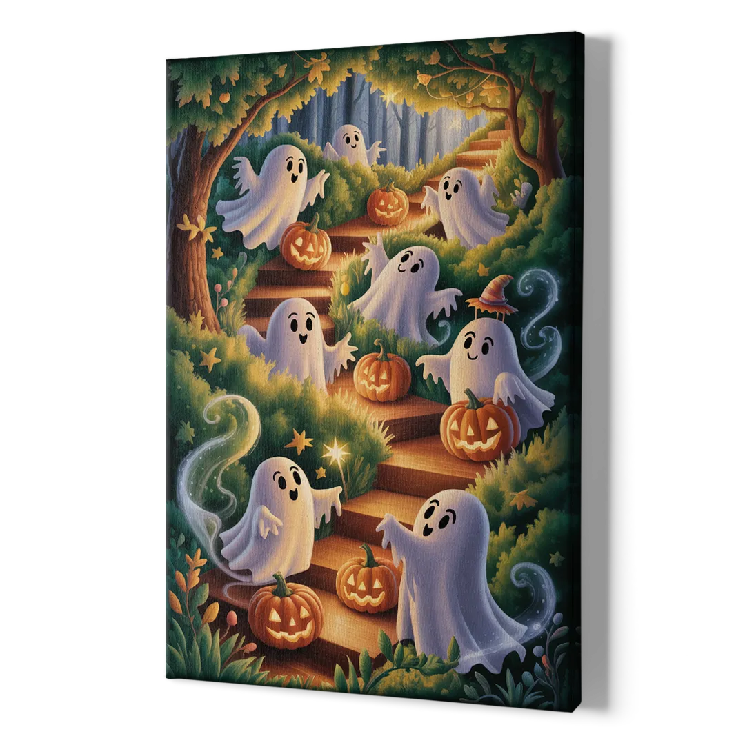 Whimsical Forest Magic  Cute Halloween - Canvas Print Art Sides